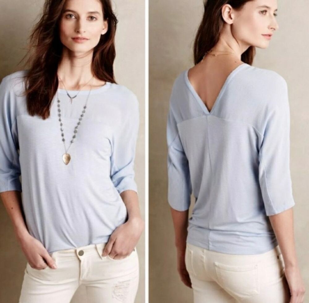 Dolan Left Coast Collection Top Raw Edge 3/4 Sleeve Blouse Blue Womens Sz Large